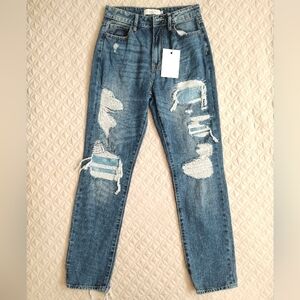 NWT Hidden Los Angeles Tracey High-Rise Straight Leg Distressed Denim Jeans